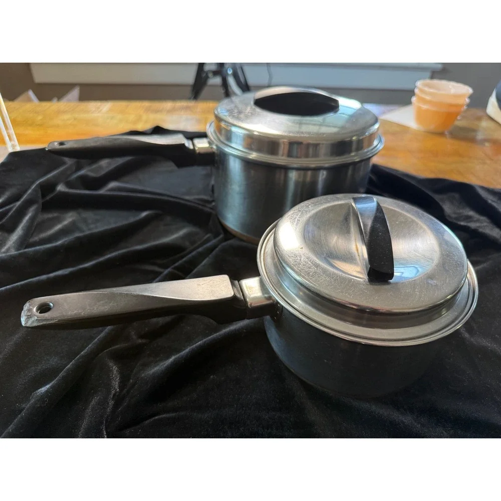 Vintage Eckoware Bottom‎ Saucepan Set 2pc Stainless Steel Pots with Lids